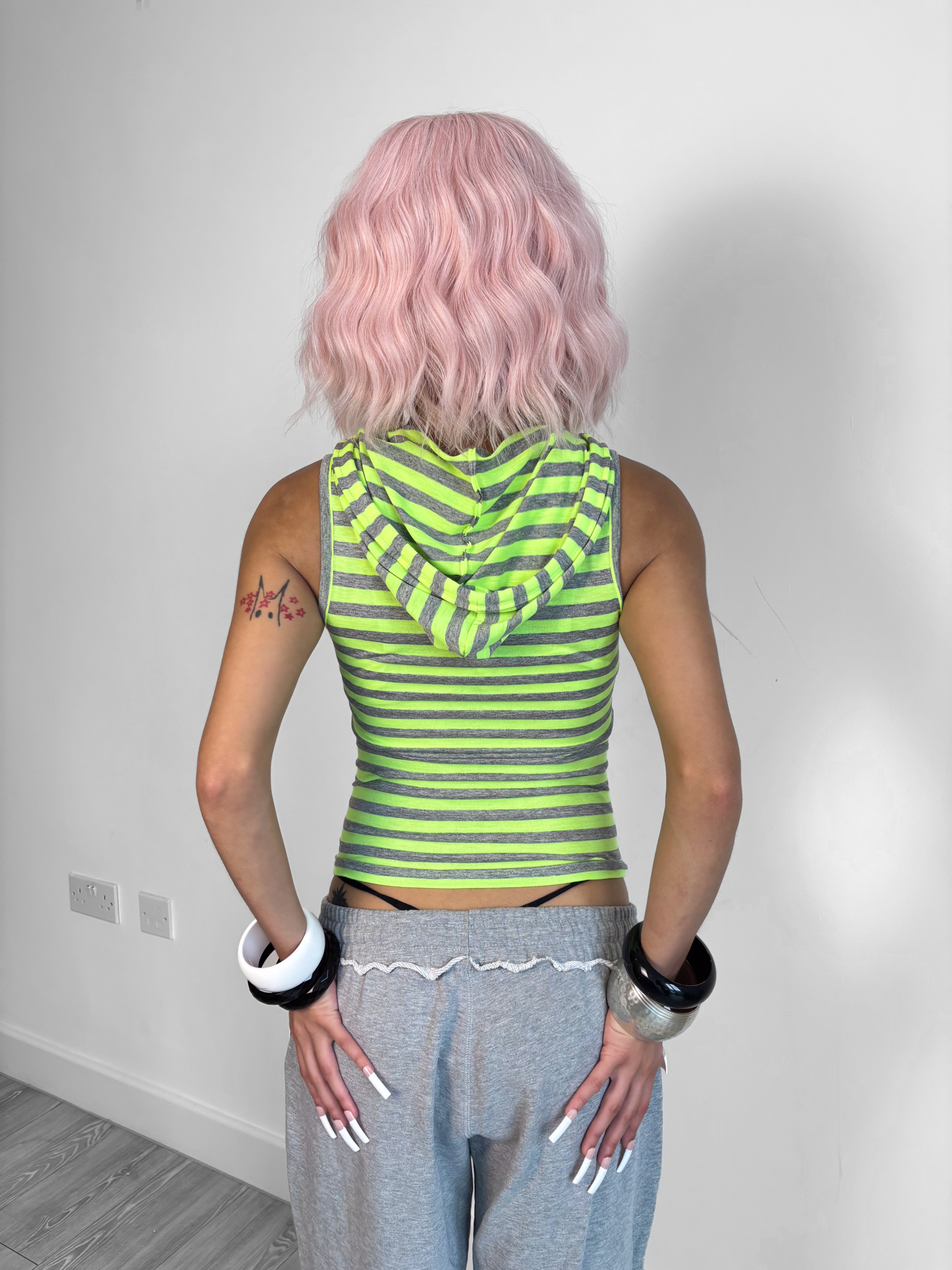Yellow Grey Stripe Hooded Tank