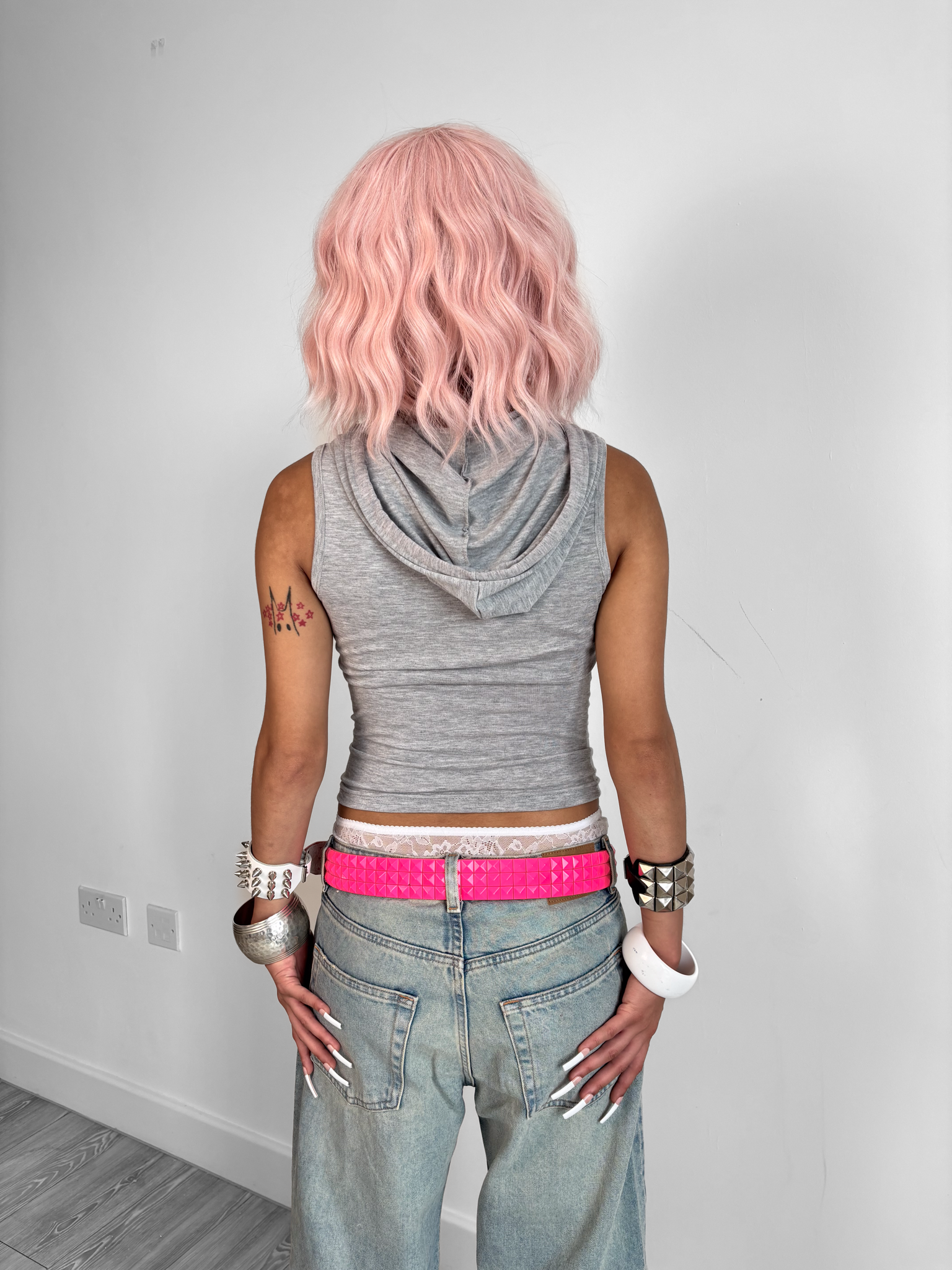 Grey and Neon Pink Hooded Tank